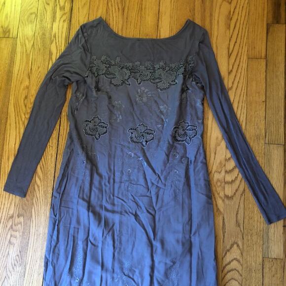 Sundance EUC Womens Light Gray Midi Dress Embroidered Soft - Size 4 - Picture 12 of 13